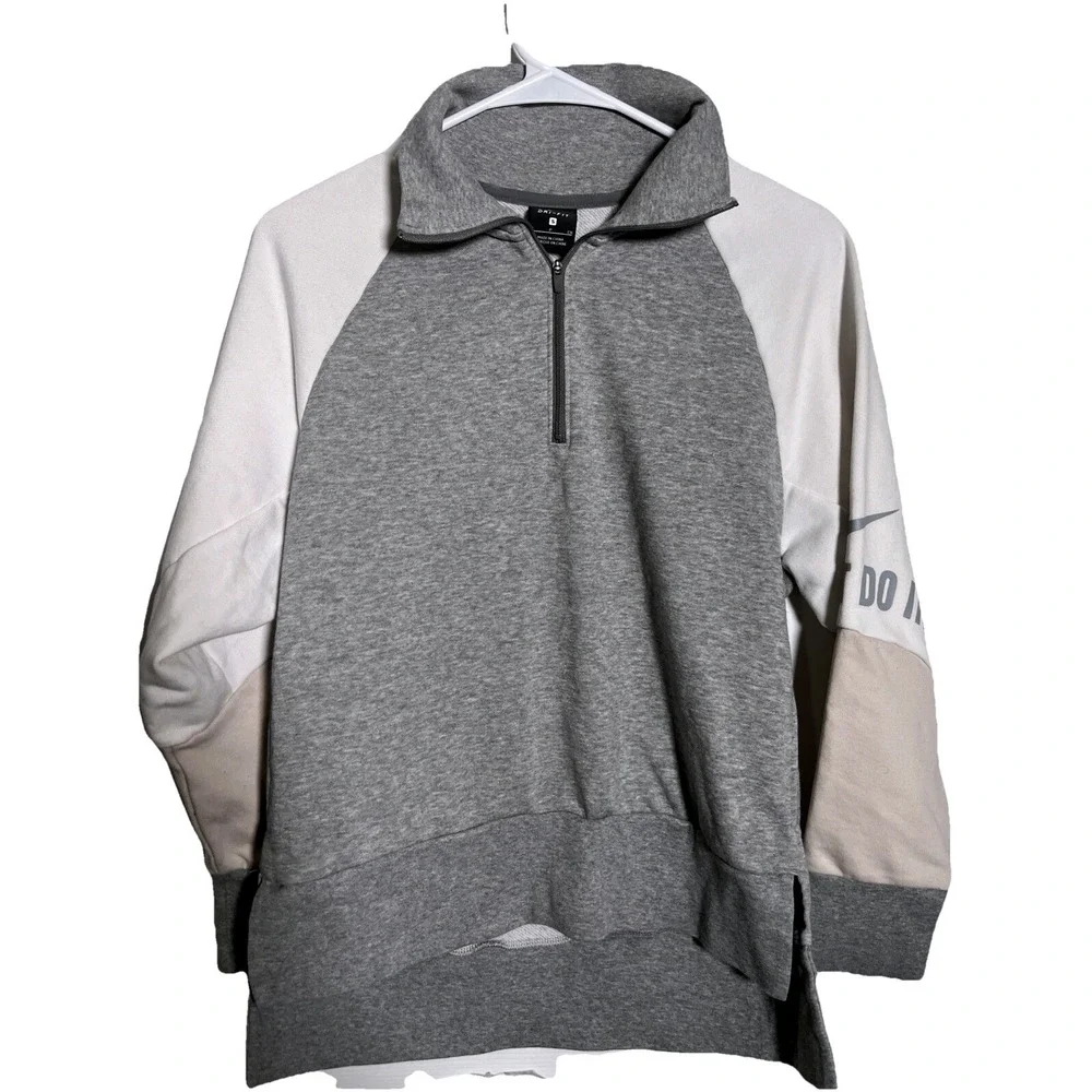 Nike Quarter‎ Zip Women S Grey Colorblock Dri-FIT Sweatshirt Relaxed Mock Terry